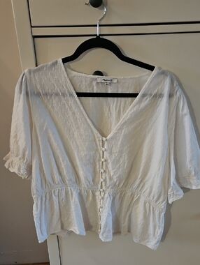 Madewell White Button-Front Peplum Top